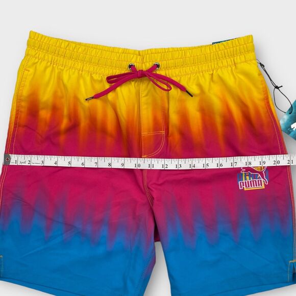 $60 Puma Swim Board Shorts Mens Medium Tie Dye 7" Colorful Lava Above Knee 2023 - Picture 12 of 14